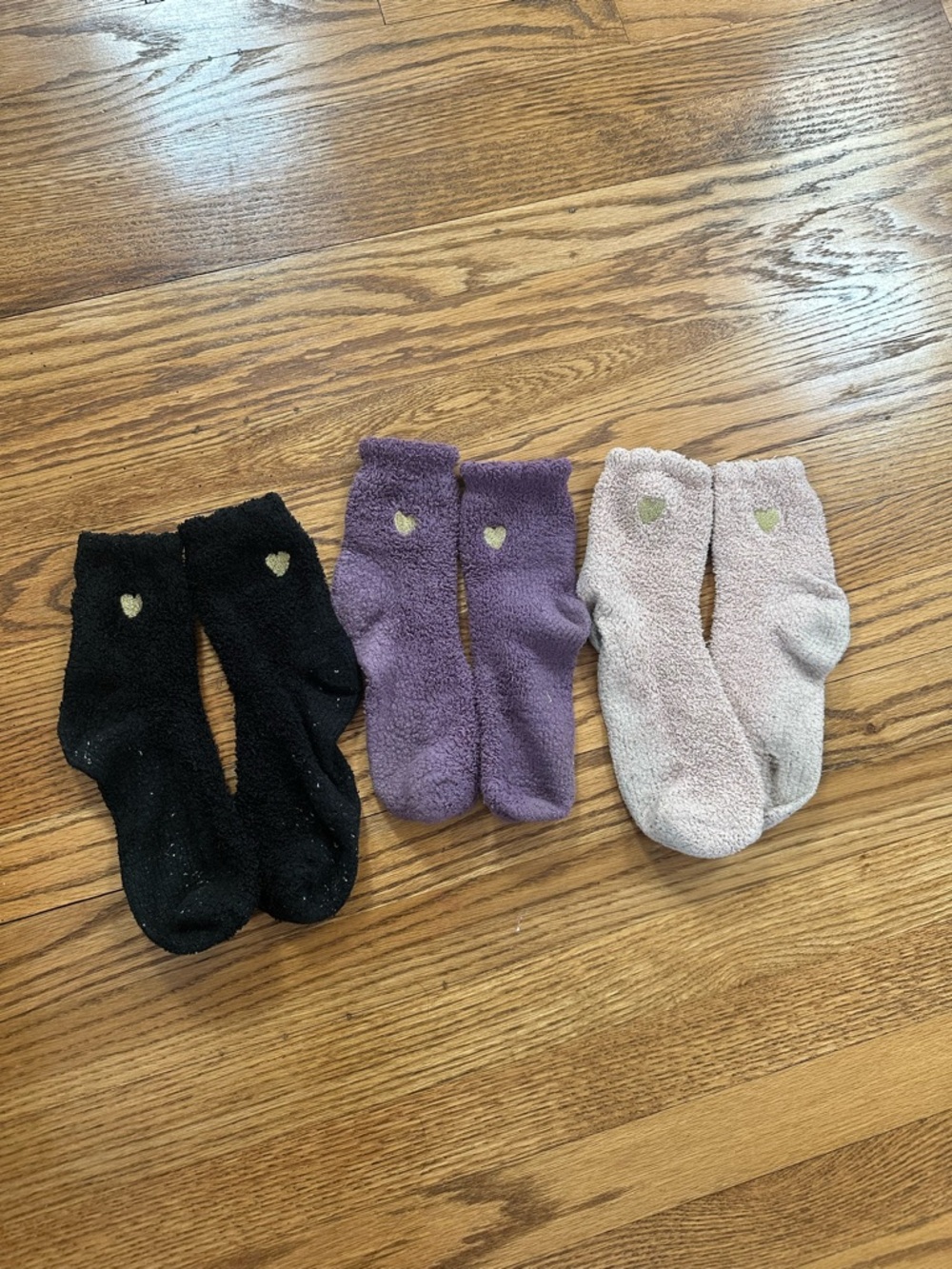 Set of 3 Fuzzy Heart Socks - Black, Purple, Pink